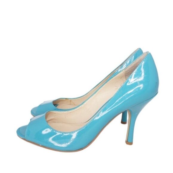 Enzo Angiolini 'Maylie' Teal Peep-Toe Pumps, Size 8.5 - Picture 3 of 8